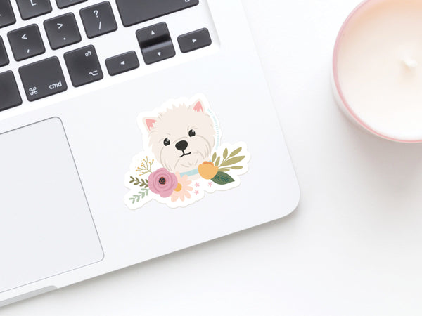 White Terrier Floral Sticker