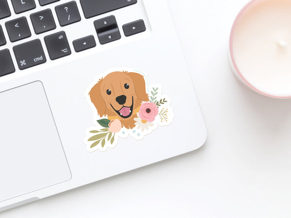 Golden Retriever Floral Sticker