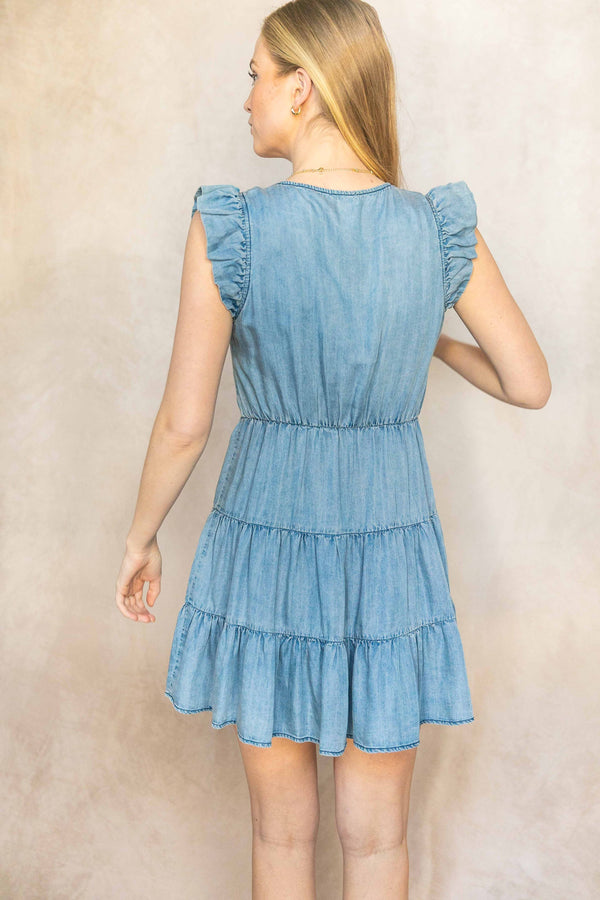 Tencel Ruffle Sleeve Mini Dress