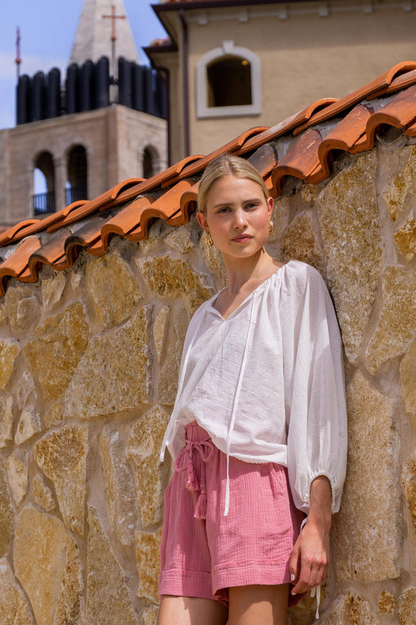 Gauze Cotton Shorts with Tassels