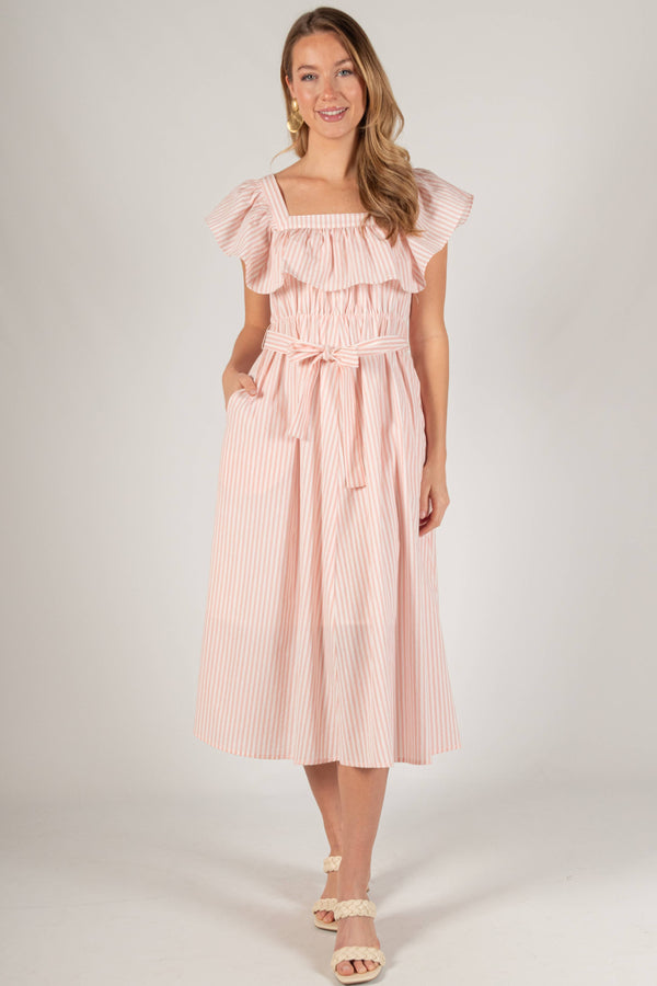 Pink Pinstripe Midi Dress