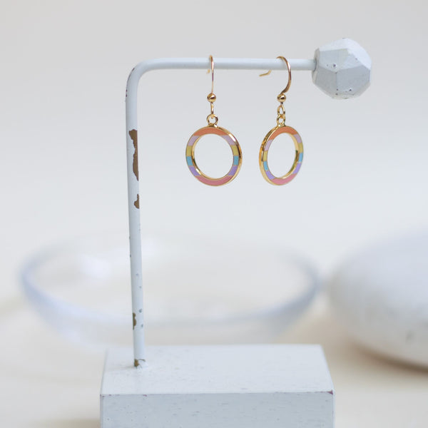 Circle Rainbow Enamel Drop Earrings - 1