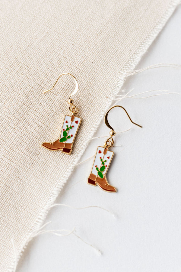 Cowgirl Cactus Boots Enamel Earrings - 3