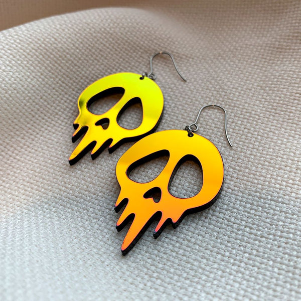 Skull Lasercut Acrylic Earrings in Dark Iridescent - 1