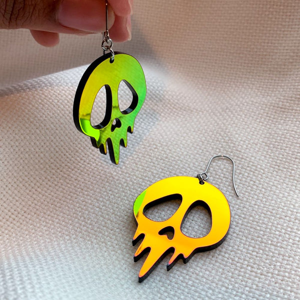 Skull Lasercut Acrylic Earrings in Dark Iridescent - 2