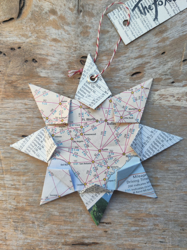 Upcycle Origami Map Ornament - Texas - 3