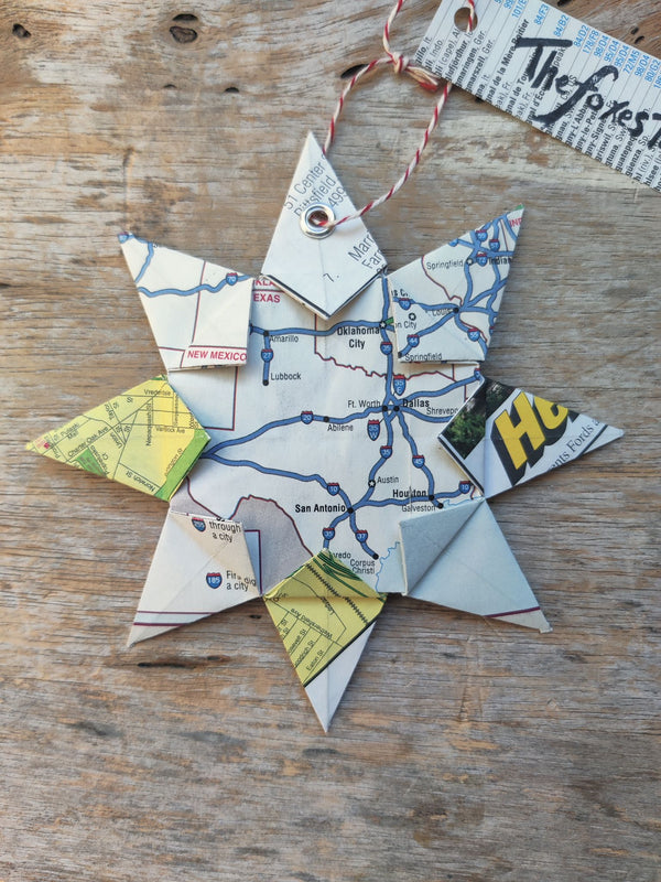 Upcycle Origami Map Ornament - Texas - 5