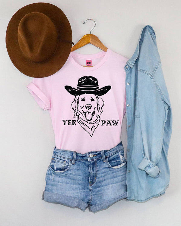 Yee Paw Western Graphic Cute Dog Tee - Pink