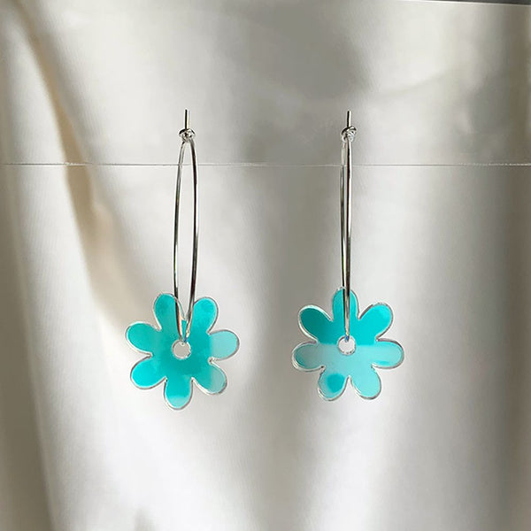 Iridescent Flower Hoop Earrings, Large - 2