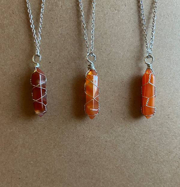 Carnelian agate crystal wire wrapped necklace - 2
