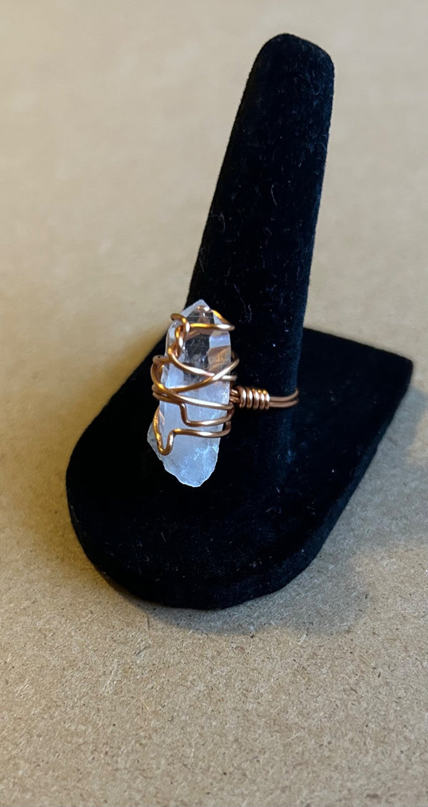 Raw clear quartz copper ring  - 2