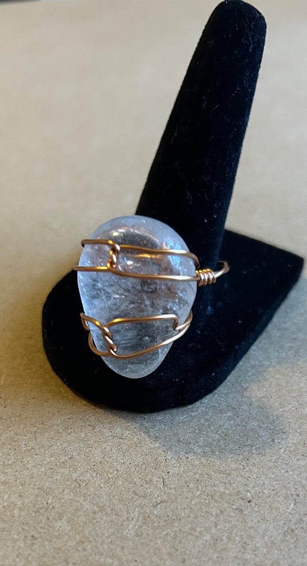 Clear Quartz tumbled stone ring  - 1