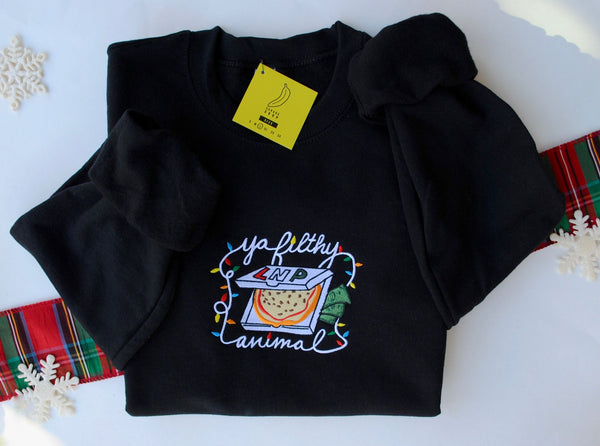 Black Merry Christmas Ya Filthy Animal Embroidered Sweatshirt - 1