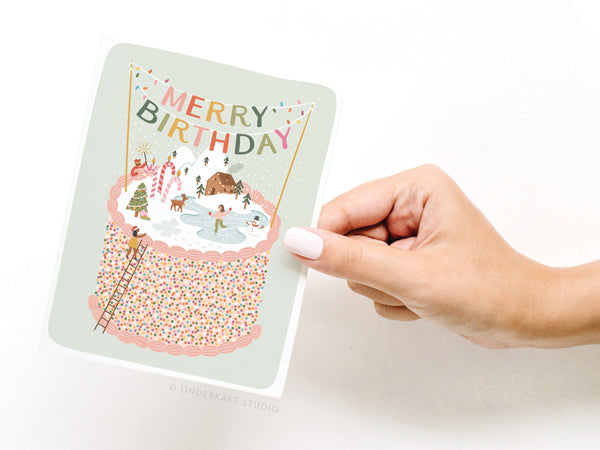 Merry Birthday Cake Greeting Card - HS