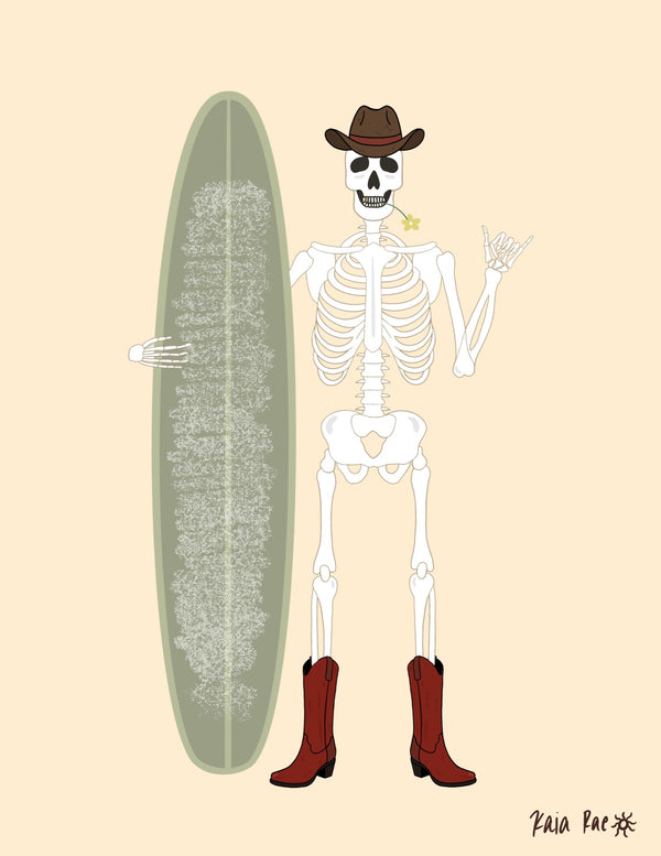 Skeleton Surf Cowboy Print - 2
