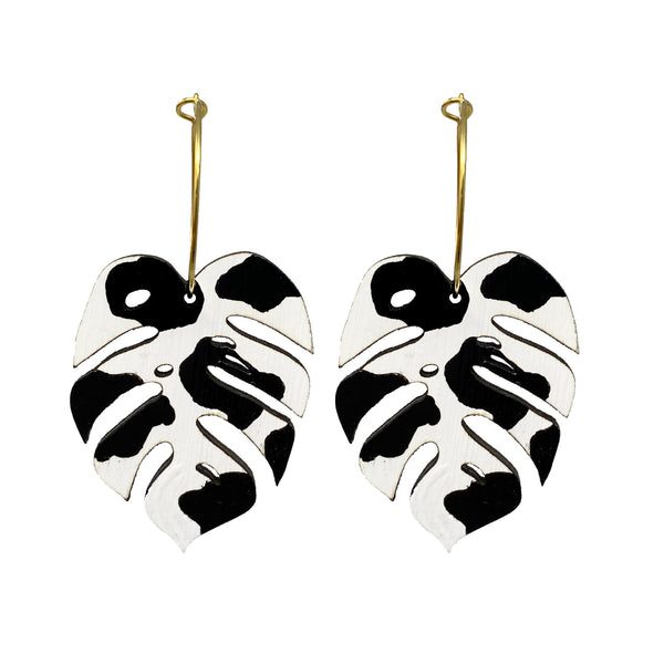 Cow Print Monstera Hoops - 1