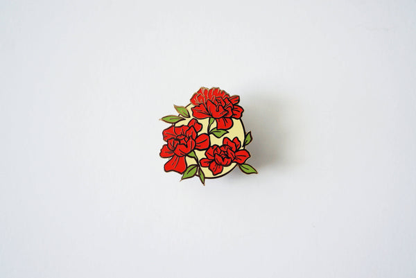 Red Floral Badge Pin