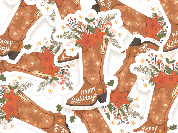 Happy Y'allidays Cowboy Boot Sticker