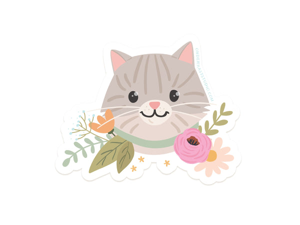 Tabby Cat Floral Sticker