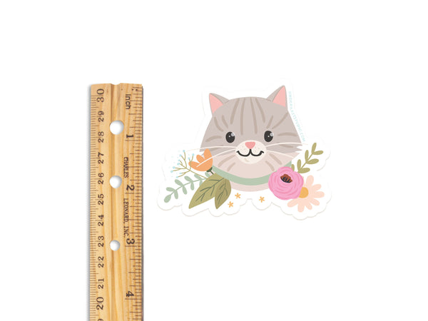 Tabby Cat Floral Sticker