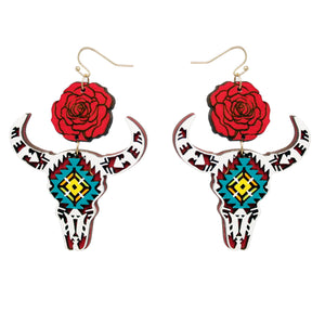 White Cow Rose Skull Hoops - 1