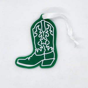 Western Boot Acrylic Ornament - Green