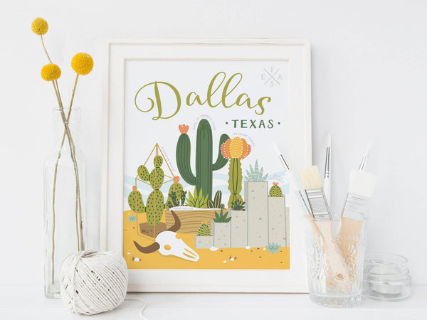 Dallas Succulent Skyline Art Print